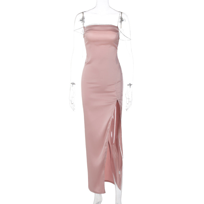 Backless Spaghetti Strap Dress With Chain Detail