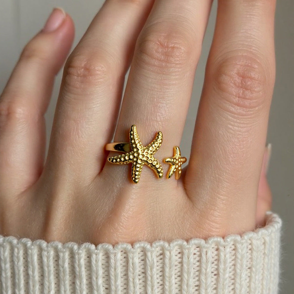 SUMMLY Star-Shaped Adjustable Titanium Steel Ring Stylish Jewelry