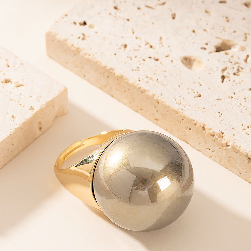 Fashionable Pearl Inlay Adjustable Open Ring For Women
