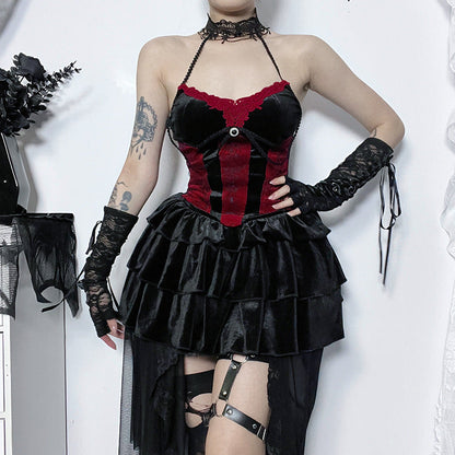 Summer Trendy Halter Crop Top with Color Block Design