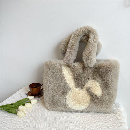 Cute Furry Tote Bag Fashionable Chic Plush Shoulder Bag