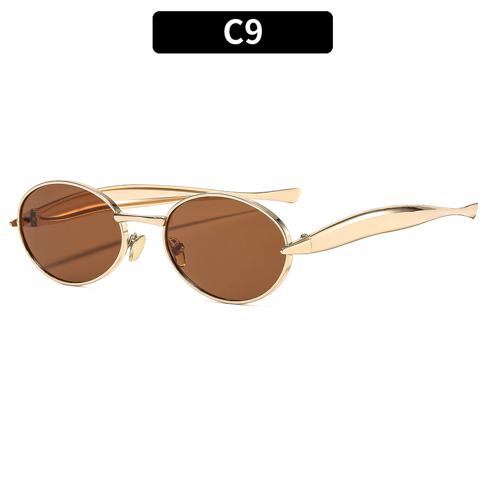 Metal Oval Sunglasses Stylish UV400 Protective Eyewear