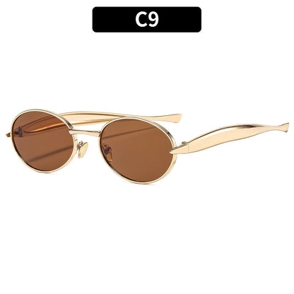 Metal Oval Sunglasses Stylish UV400 Protective Eyewear