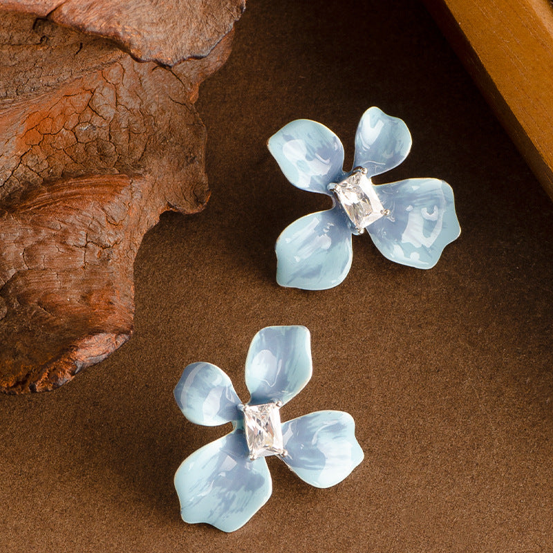 Fashionable Floral Enamel Flower Drop Earrings For Women