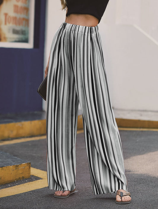 Pants Colorful Striped Trousers Loose High Waist, Slim, Versatile Slacks, Wide Legs