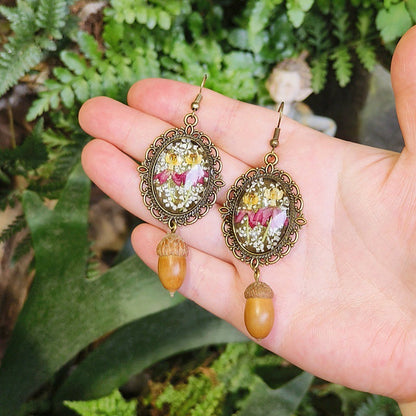 Creative Vintage Floral Earrings with Real Preserved Flowers