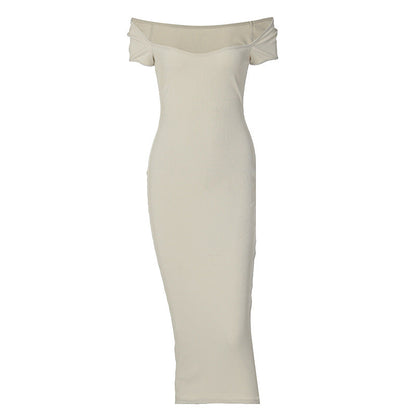 Off-Shoulder Ribbed Maxi Dress Elegant Casual Style