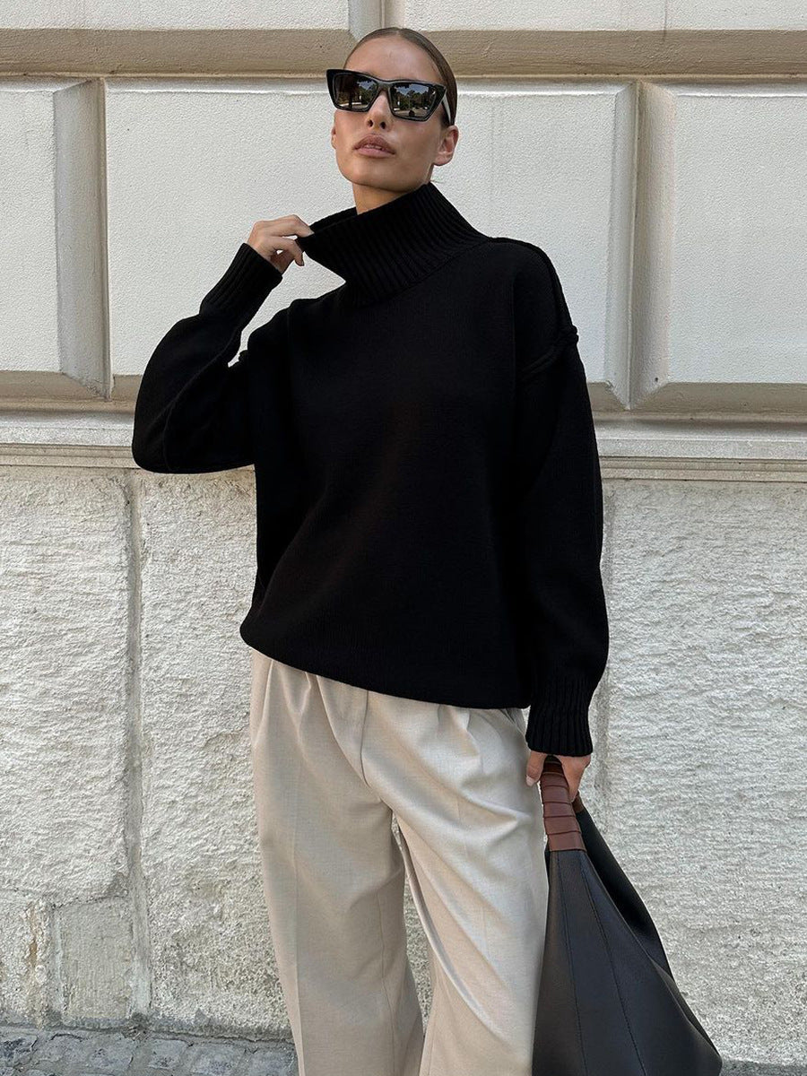 High Neck Casual Knit Sweater for Women