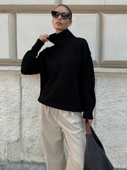 High Neck Casual Knit Sweater for Women