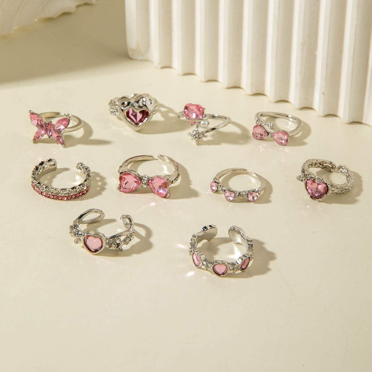 Heart-Shaped Gemstone Ring Set Trendy Elegant Fashion
