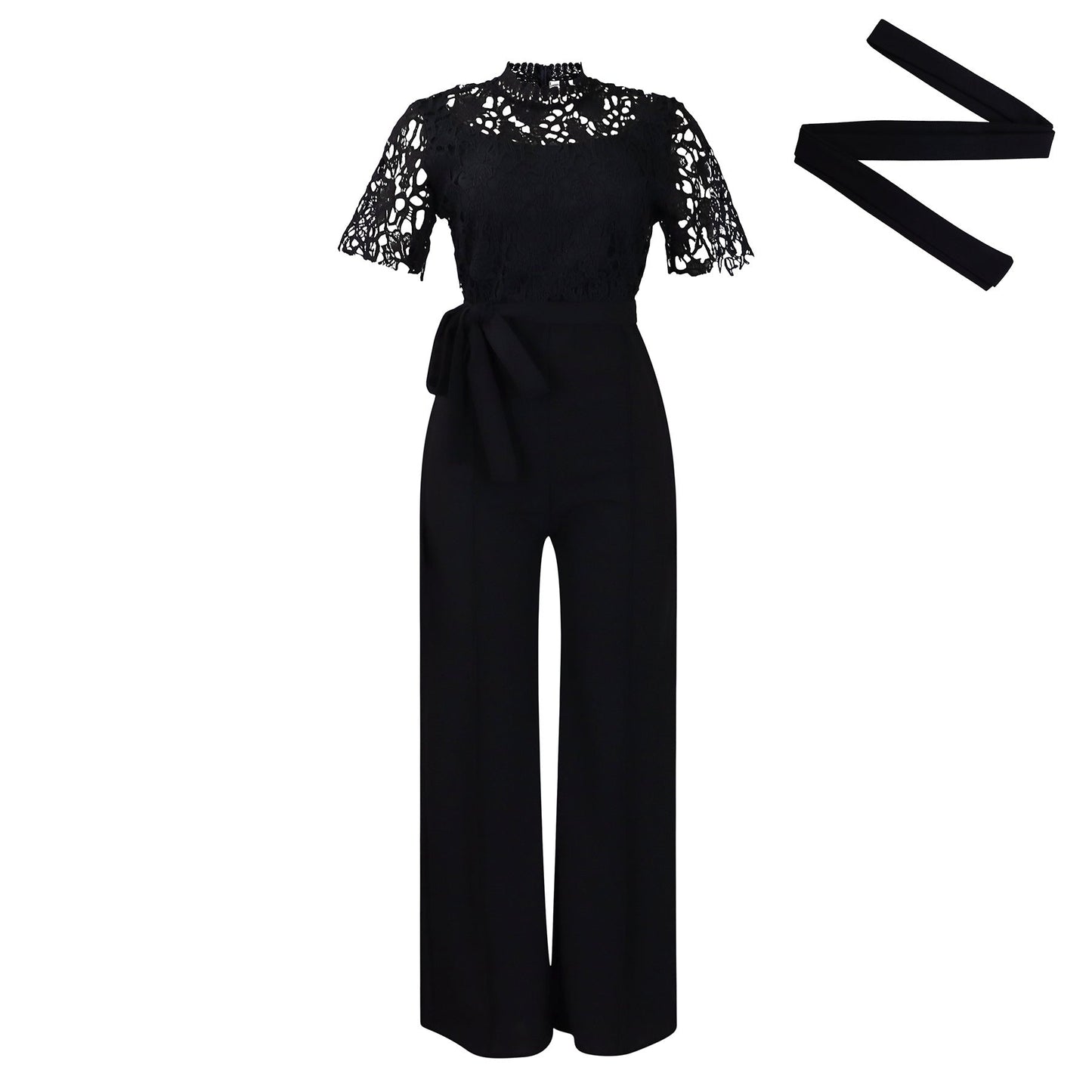Sexy Lace Trim Halter Jumpsuit Elegant Wide-Leg Pants