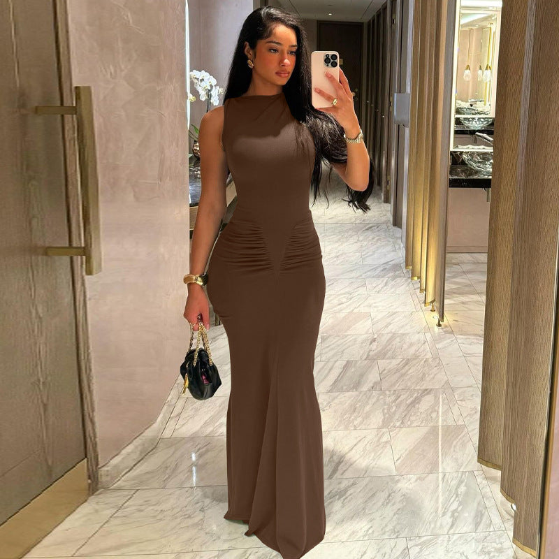 Stylish Solid Color Short Sleeve Dress for Women