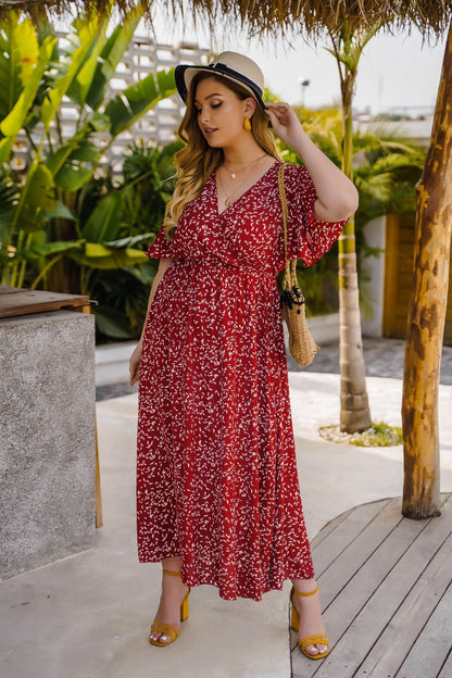 Summer V-Neck High-Waist Maxi Dress For Plus Size