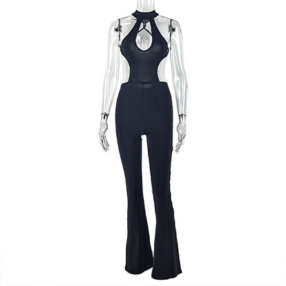 Hollow Out Bodycon Halter Jumpsuit Sexy Backless Long Jumpsuit
