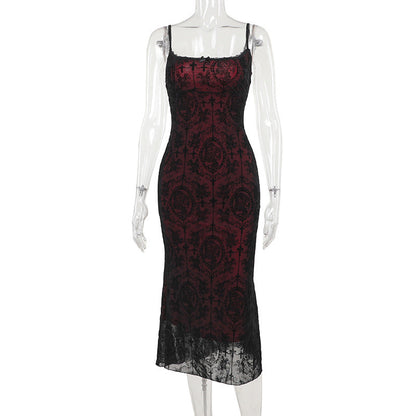Vintage Gothic Halter Top Dress with Floral Print