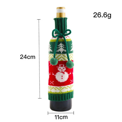 Fur Ball Bow Wine Bottle Set Elk Elder Snowman Knitted Wine Set Decoration Gift Decoration
