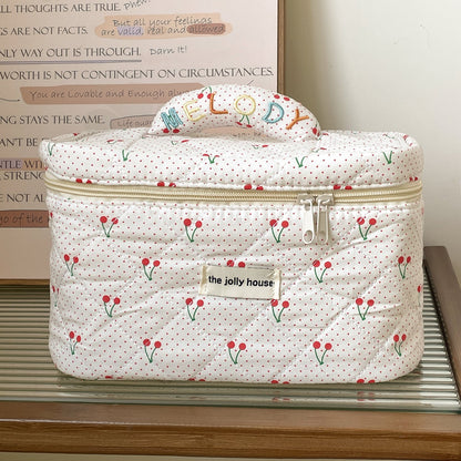 Cute Polka Dots Cherry Print Travel Makeup Bag