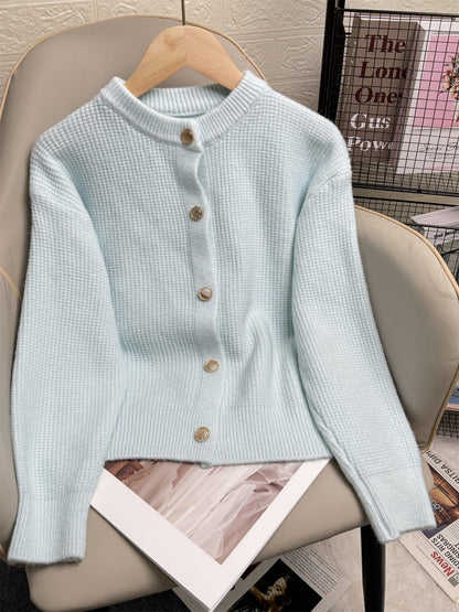 Elegant Knit Solid Color Button Down Cardigan