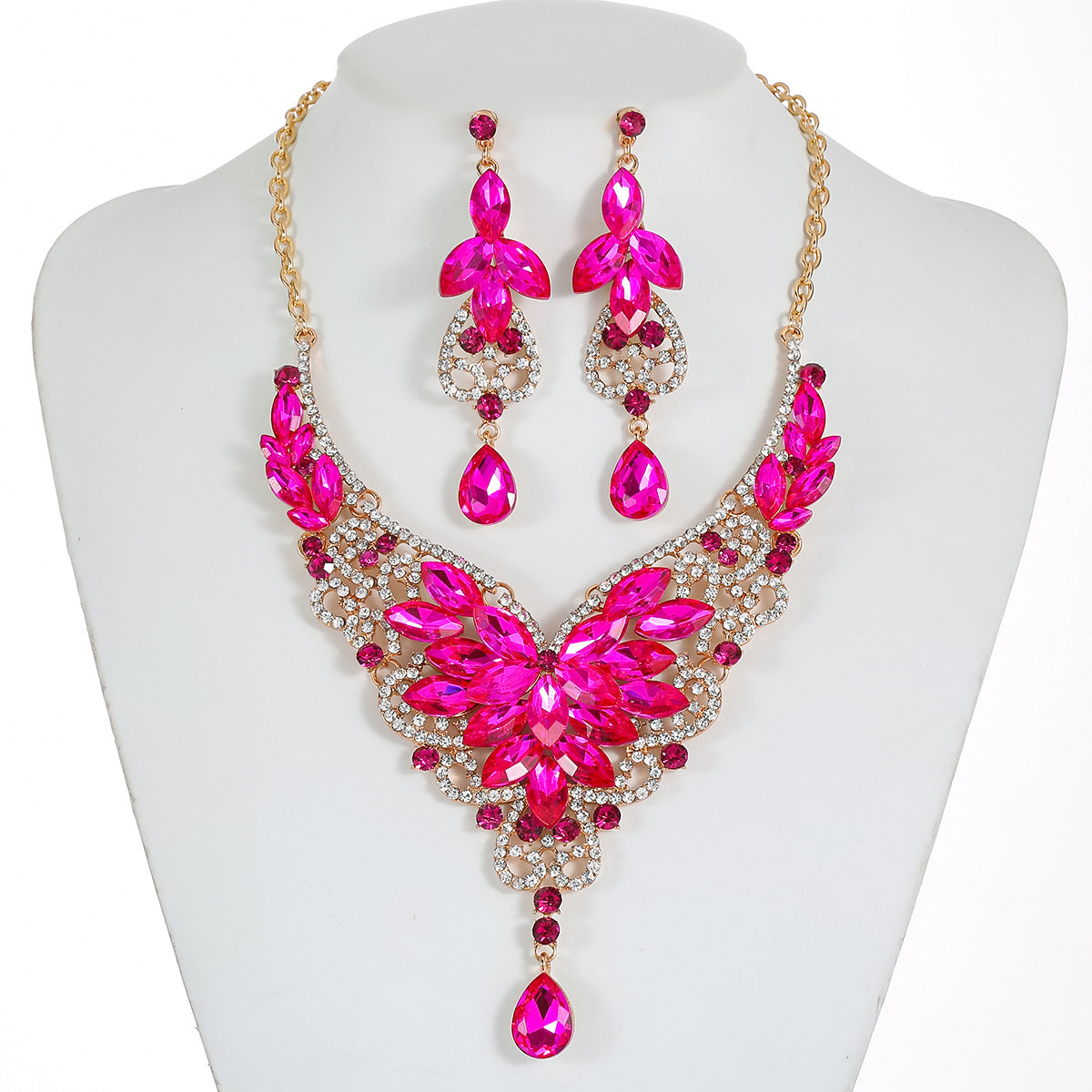 Vintage-Inspired Statement Crystal Gem Necklace Set for Women