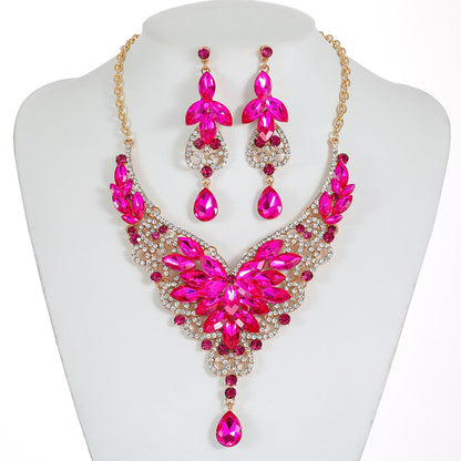Vintage-Inspired Statement Crystal Gem Necklace Set for Women