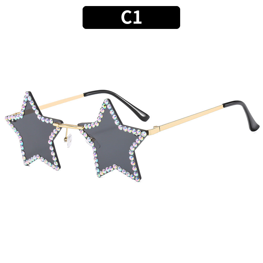 Fashionable Star-Shaped Rimless Sunglasses with Rhinestones