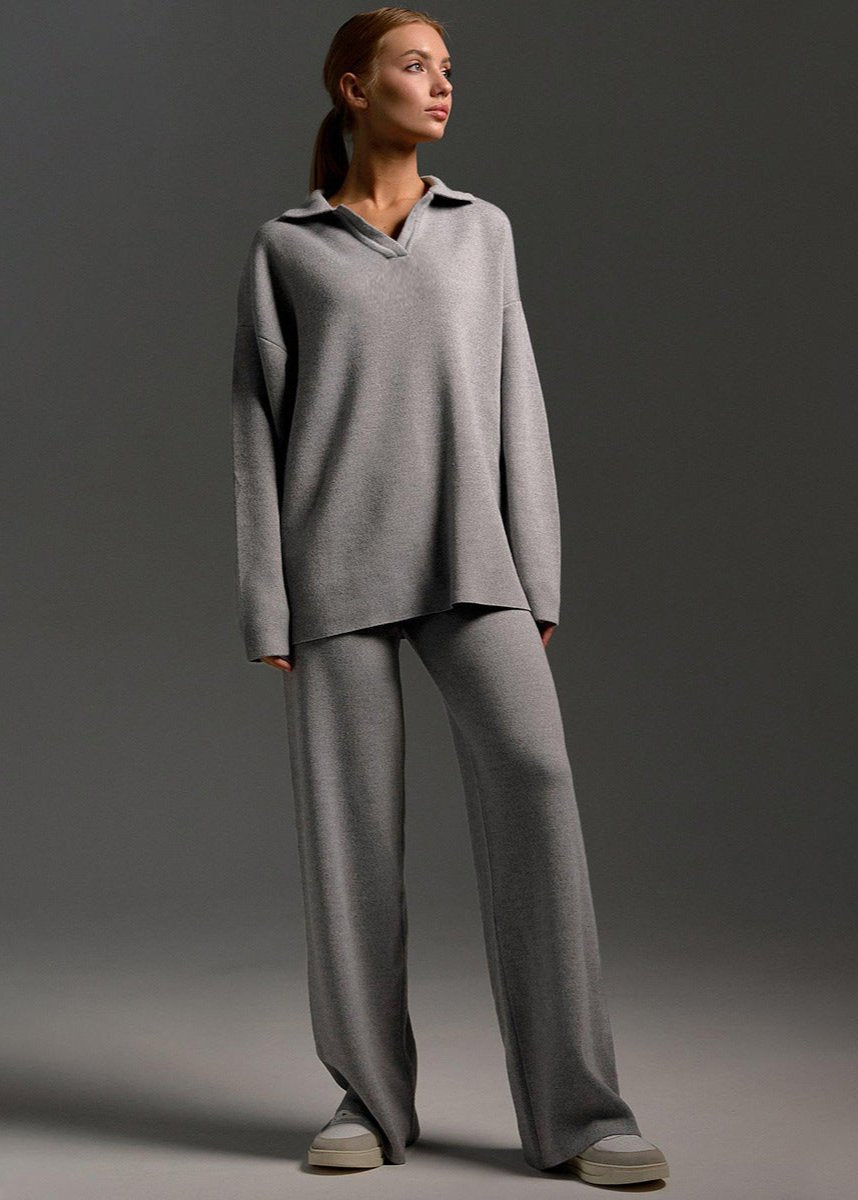 Soft Knit Two Piece Lounge Set With V Neckline