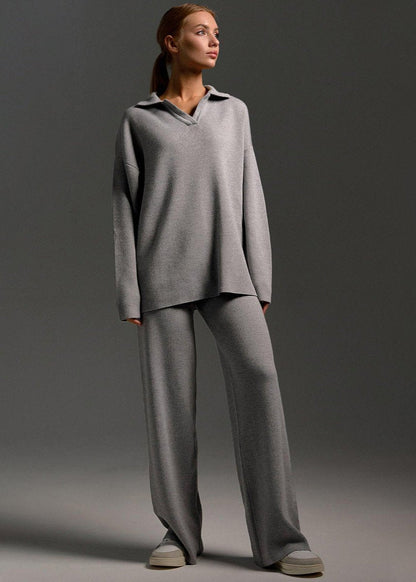 Soft Knit Two Piece Lounge Set With V Neckline