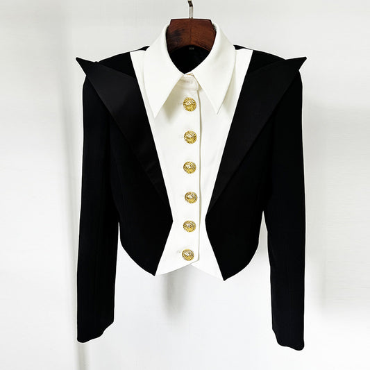 Stylish Color-Block Double-Layer Blazer Jacket