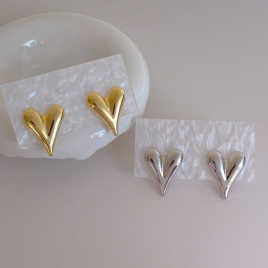 Love Heart Metal Elegant Stud Earrings