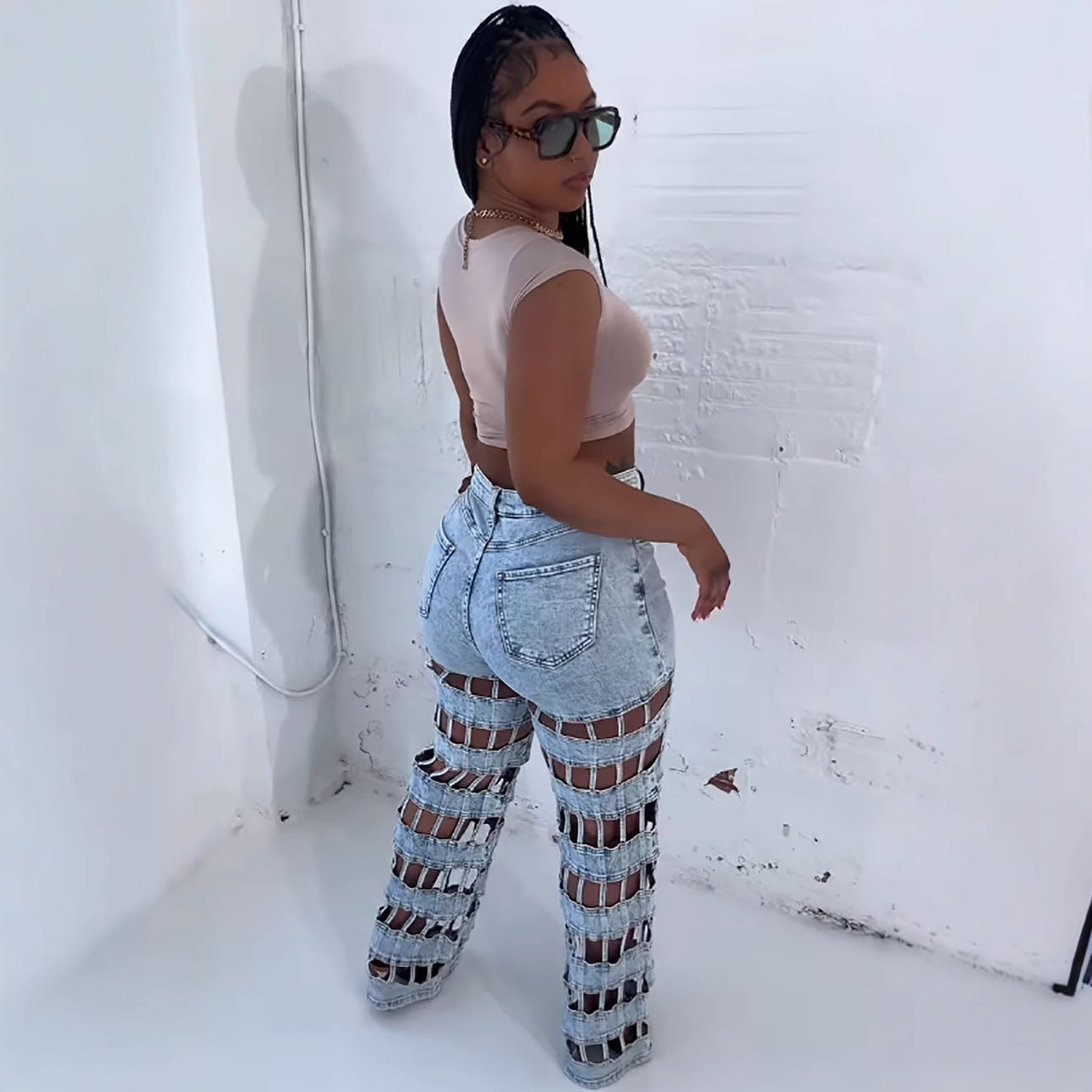 Distressed High-Waisted Straight Leg Jeans