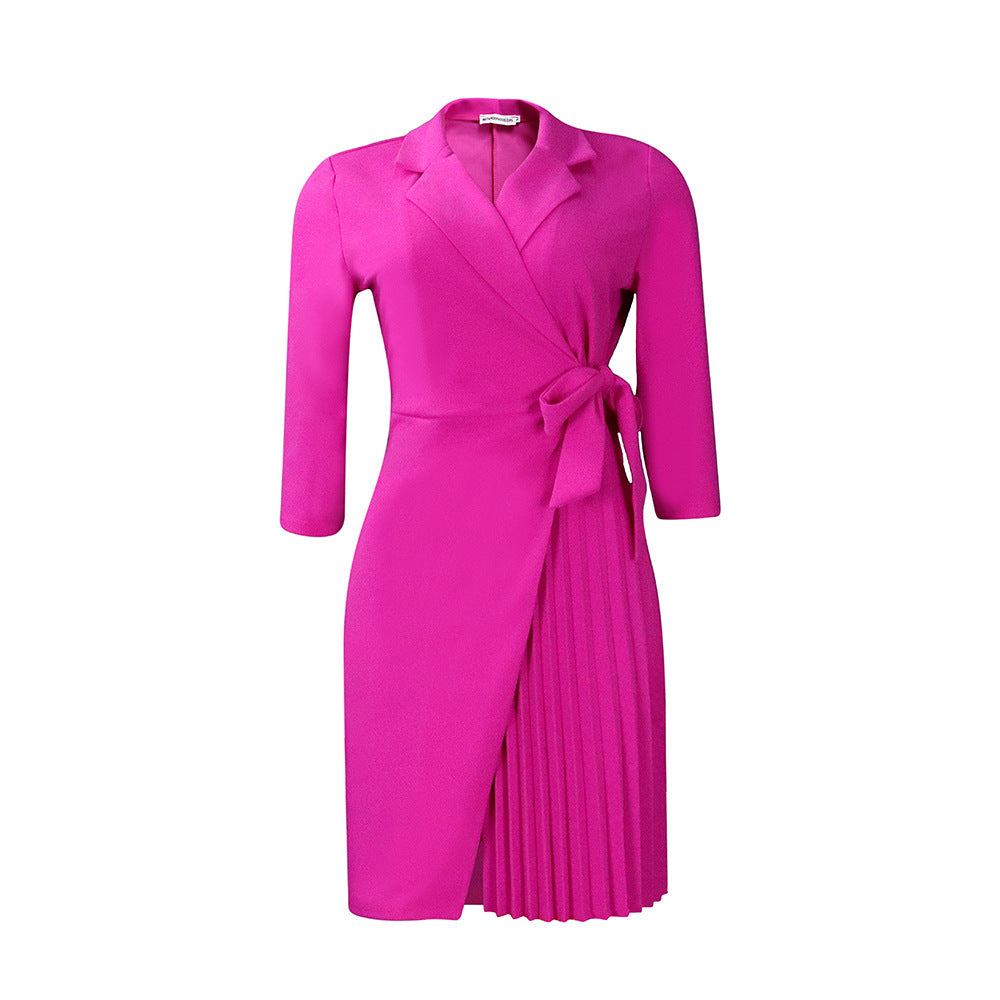 Trendy A-Line Dress With Suit Collar And Belt