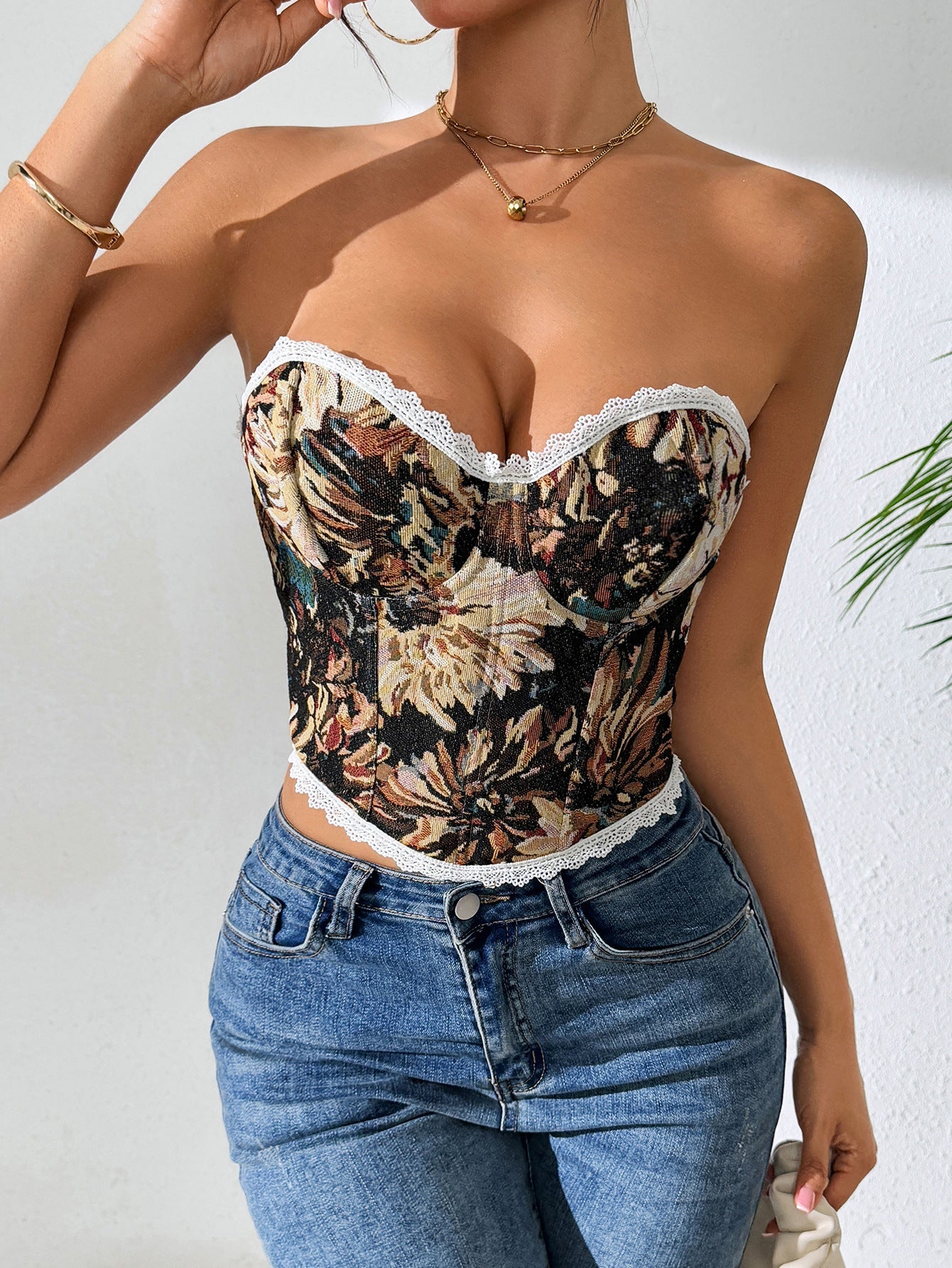 Sexy Floral Bustier Top Backless Vintage Tank Top