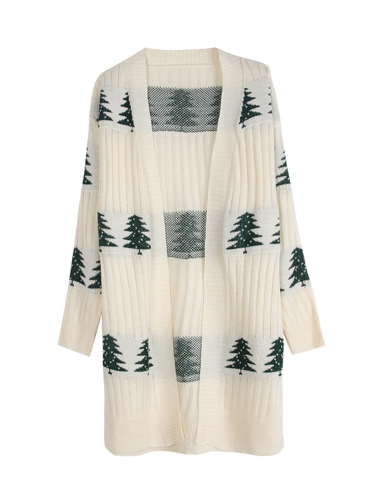 Trendy Embroidery Christmas Tree Knit Long Cardigan