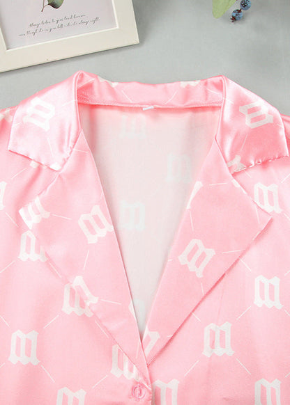 Satin Two Piece Lounge Set With Monogram Print