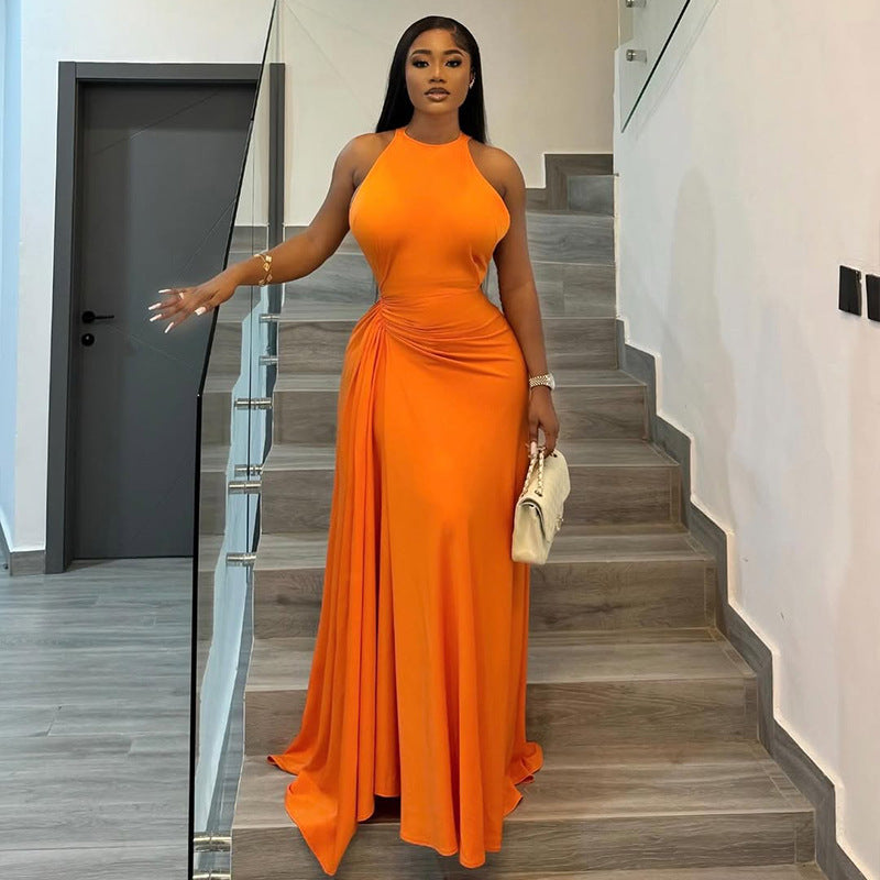 Solid Color Slim Fit Bodycon Dress Stylish Sleeveless Round Neck