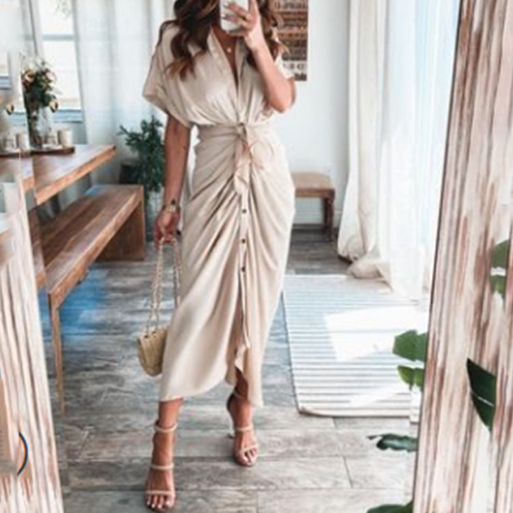 Trendy V-Neck Printed Maxi Dress Elegant Commuter Style