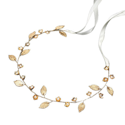 Gold Leaf Flower Bridal Headband Handmade Alloy Hairband