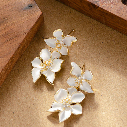 French Floral Drop Earrings With Rhinestones