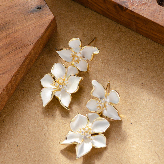 French Floral Drop Earrings With Rhinestones