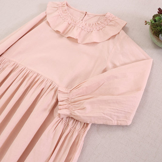 Sweet A-Line Ruffled Neck Long Sleeve Dress