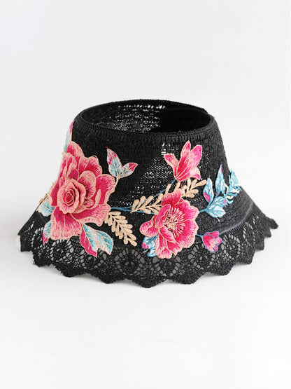 Spring And Summer Women'S Ethnic Style Embroidery Cotton Empty Top Beach Hat Sun Protection Face Sun Hat Foldable Sun Hat