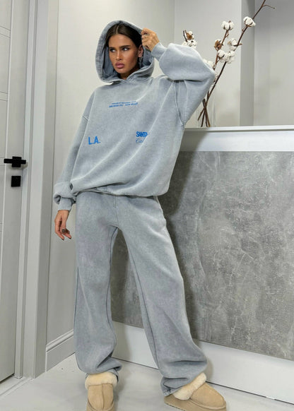 Oversized Cotton Hoodie And Wide Leg Sweatpants Set