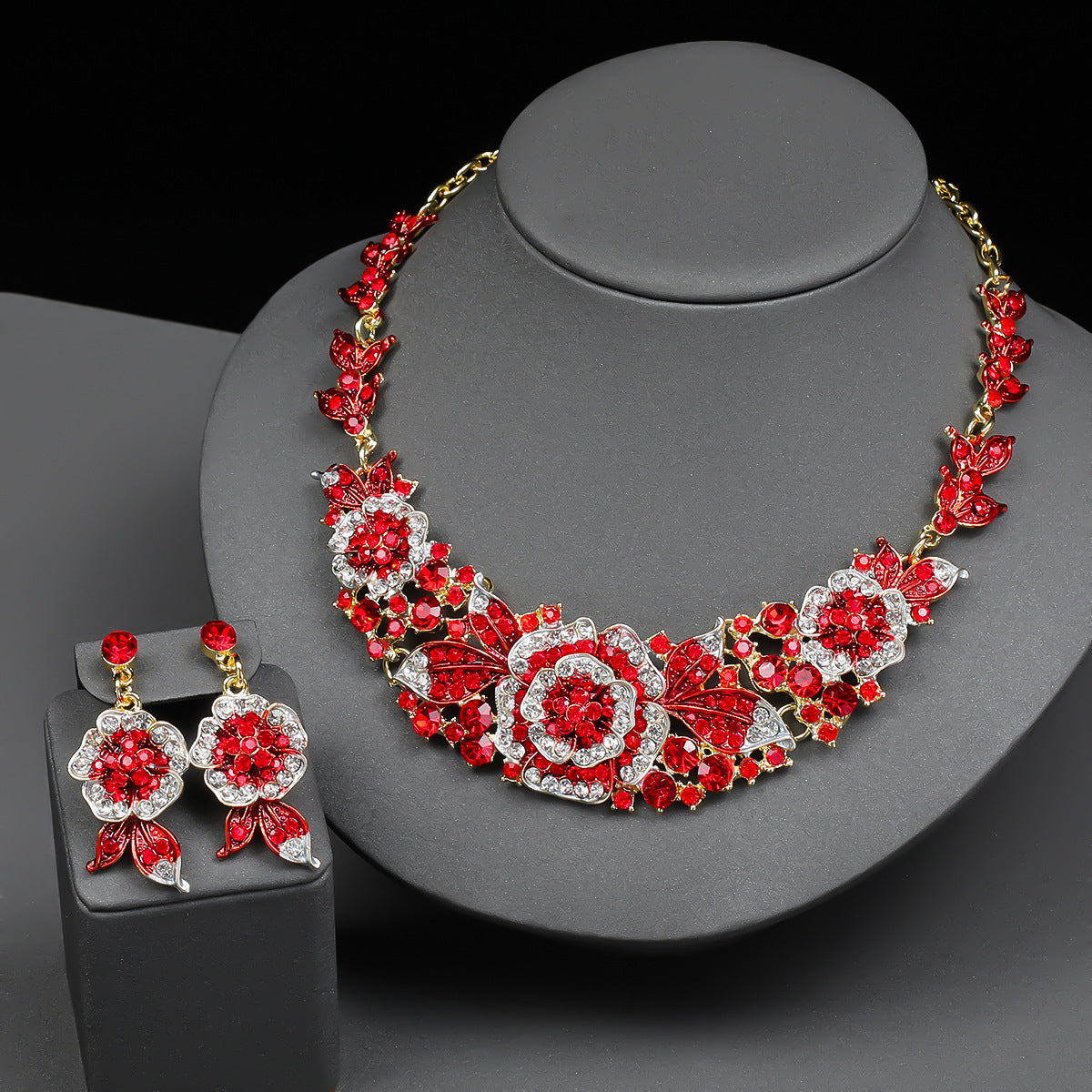 Exaggerated Rose Flower Necklace and Earring Set for Women
