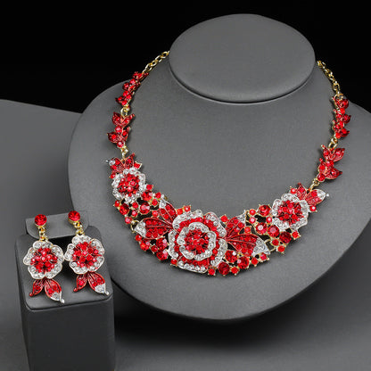 Exaggerated Rose Flower Necklace and Earring Set for Women