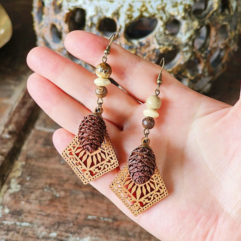 Geometric Bohemian Hollow Wood Earrings for Women