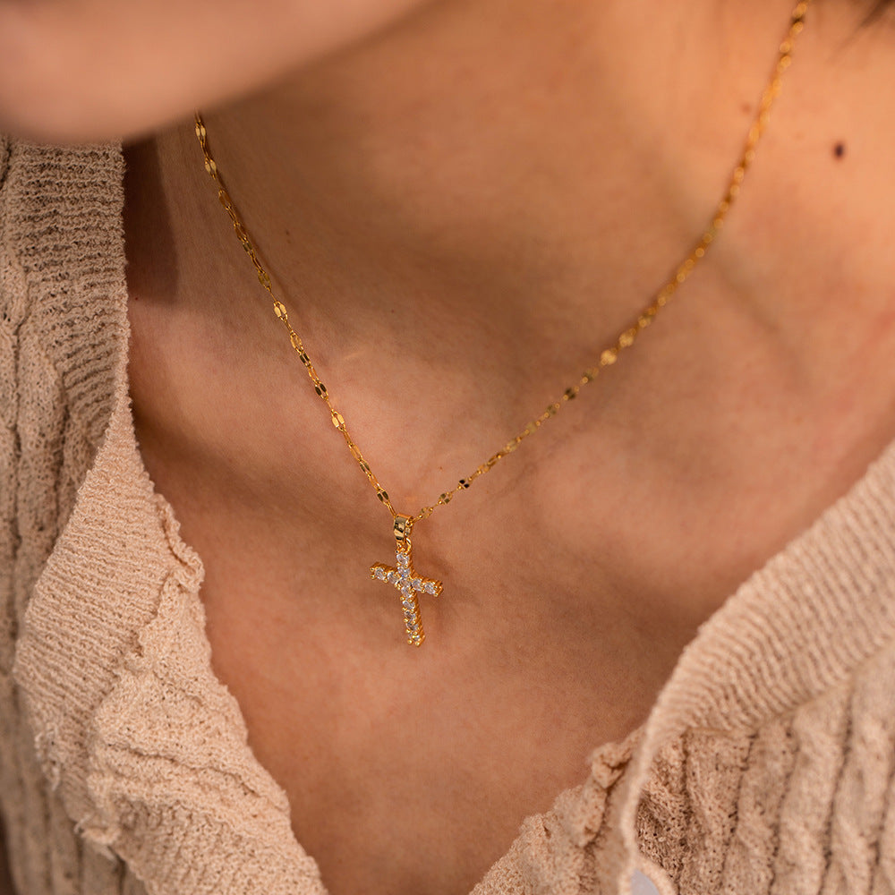 Vintage Rhinestone Cross Pendant Necklace