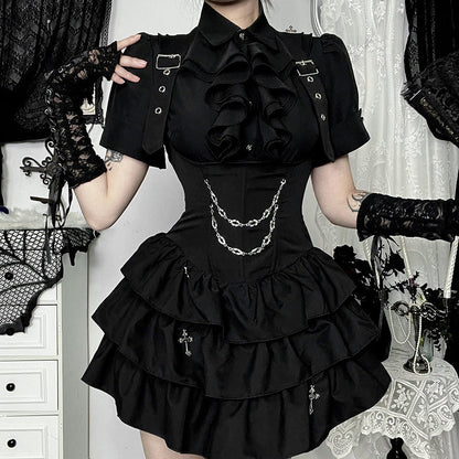 Black Ruffle Hem Dress Comfortable Summer Casual Style