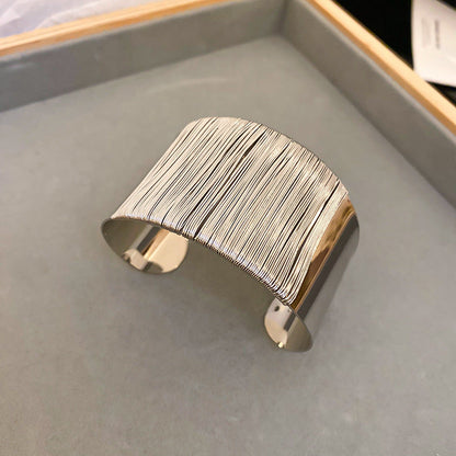 Simple Gold Wide Woven Cuff Bracelet