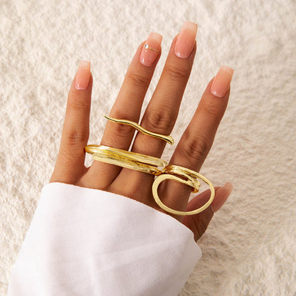Geometric Metal Lava Line Open Ring Set - 4 Pieces