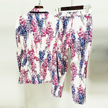 Floral Print Two-Piece Pants Suit